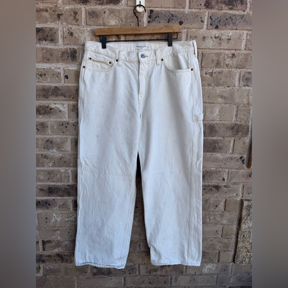 Abercrombie & Fitch Women's Ecru Carpenter Slouchy Mid Rise Jeans 32 - Picture 6 of 11